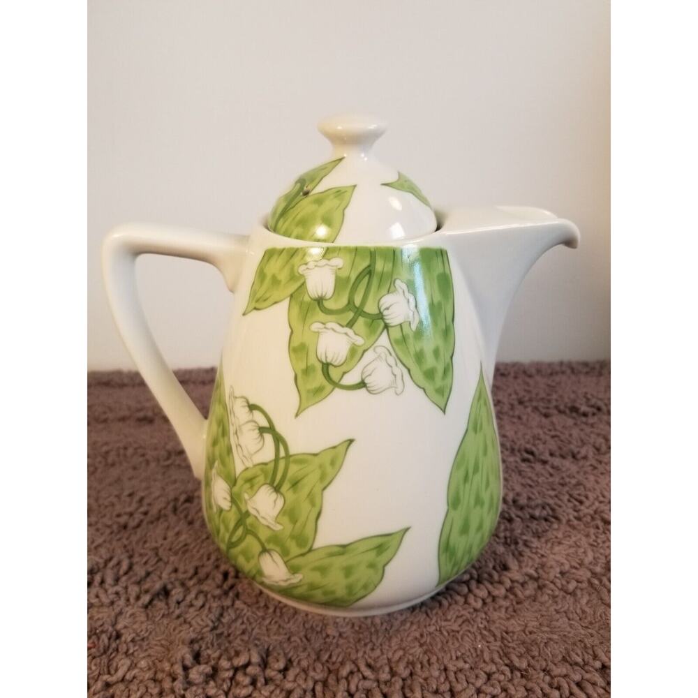 Fantasia Ivory/Green Floral Botanical Porcelain‎ Contemporary Tea Pot